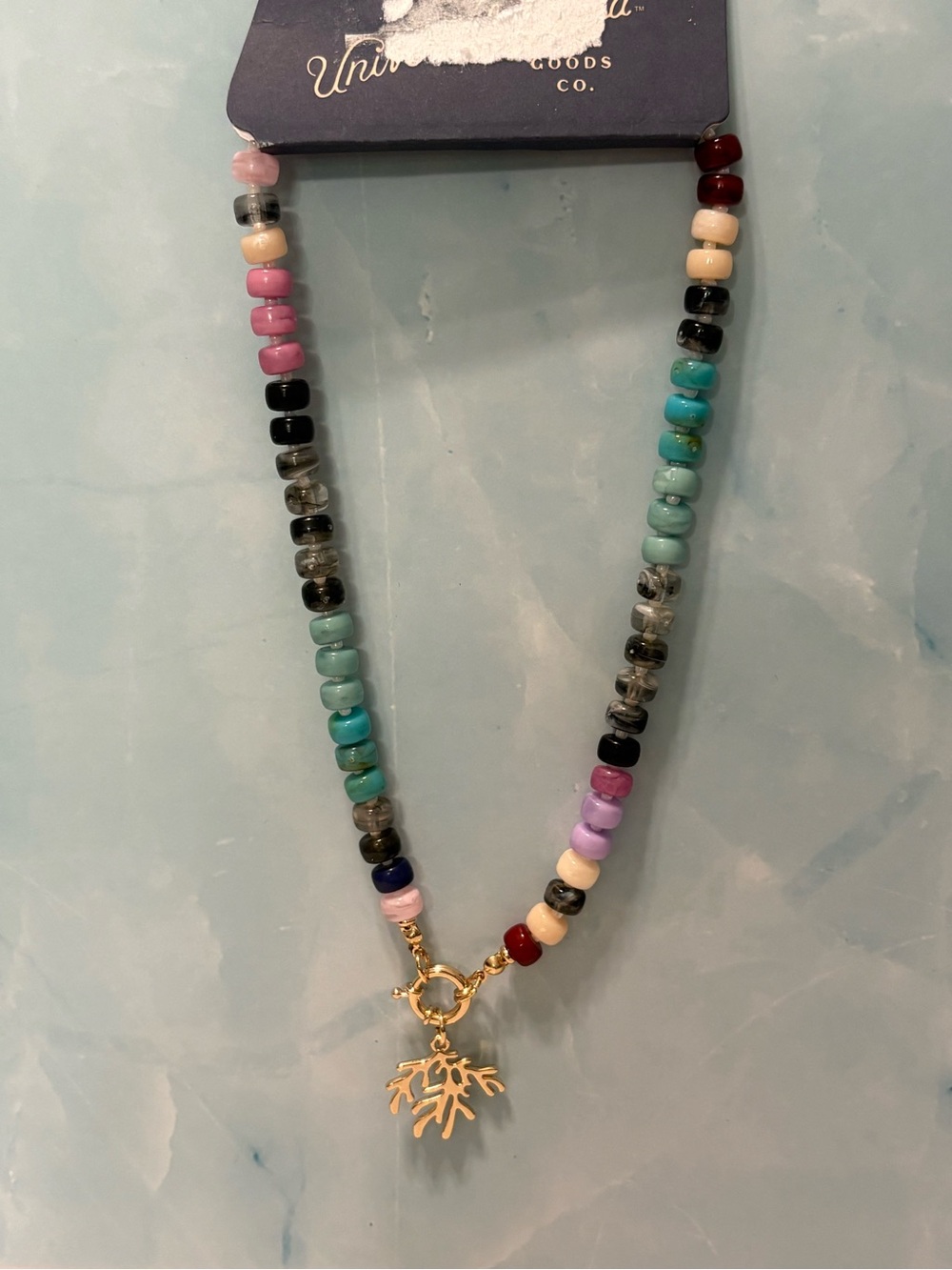 Universal Thread Multicolor Beaded Necklace with Gold Coral Charm